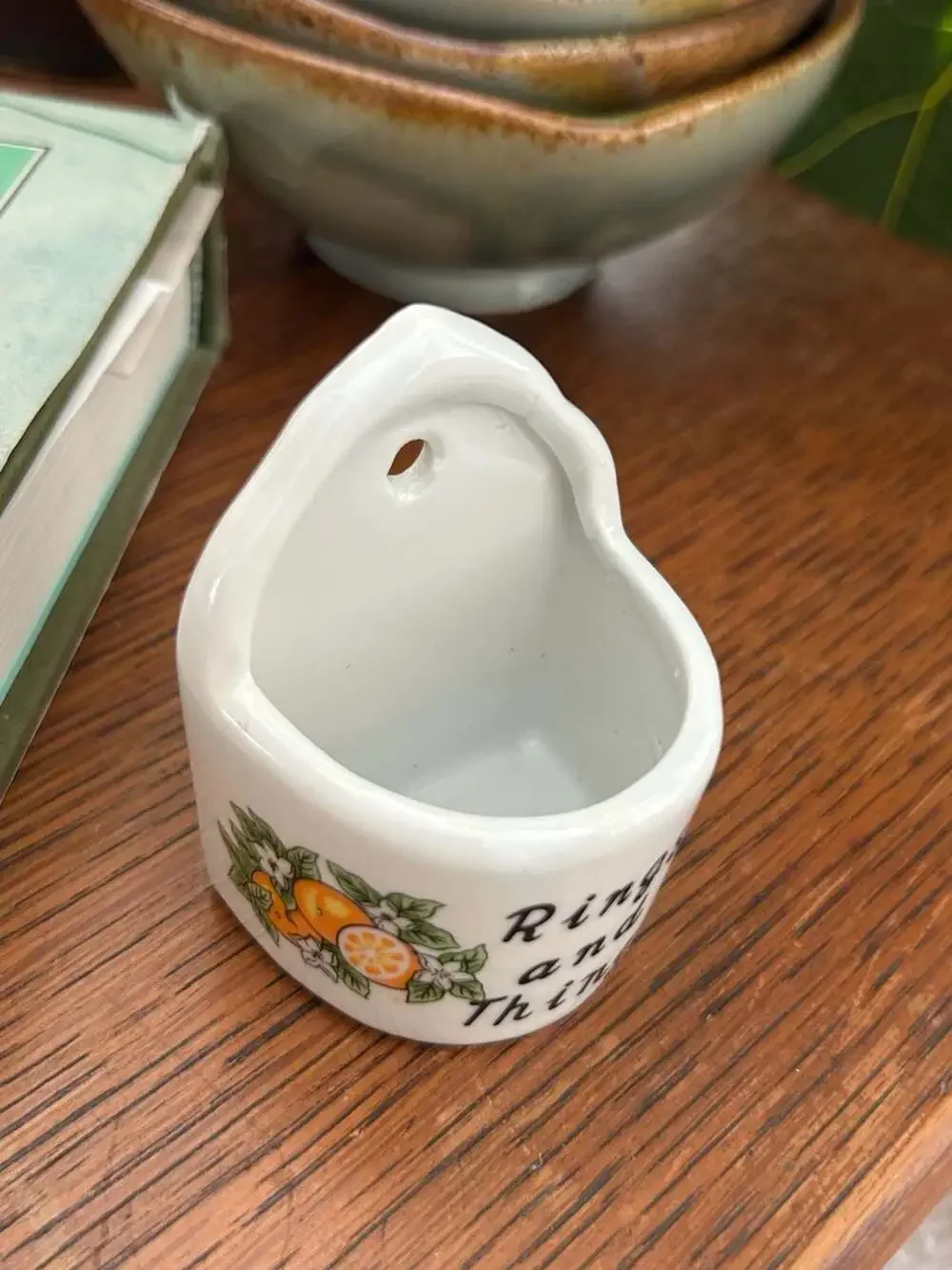 Vintage Rings and Things Tiny Ceramic Jewelry Holder Wall Hanging Floral